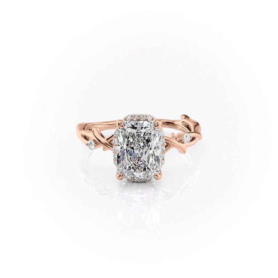 The Halo Twig Set With A 3 Carat Radiant 14K Rose Gold Lab Diamond