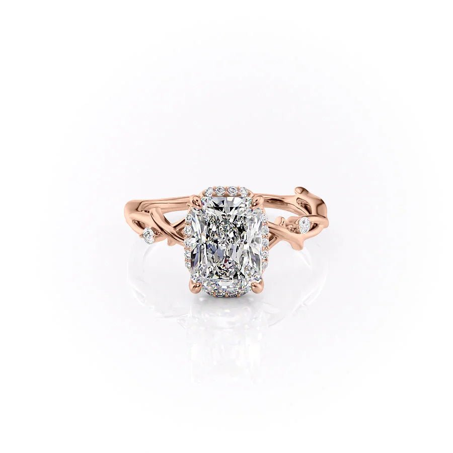 The Halo Twig Set  With A 2 Carat Radiant 14K Rose Gold Moissanite