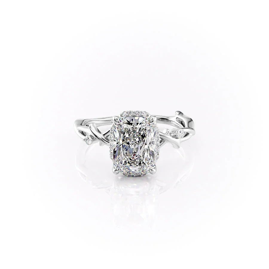 The Halo Twig Set  With A 3 Carat Radiant 18K White Gold Moissanite