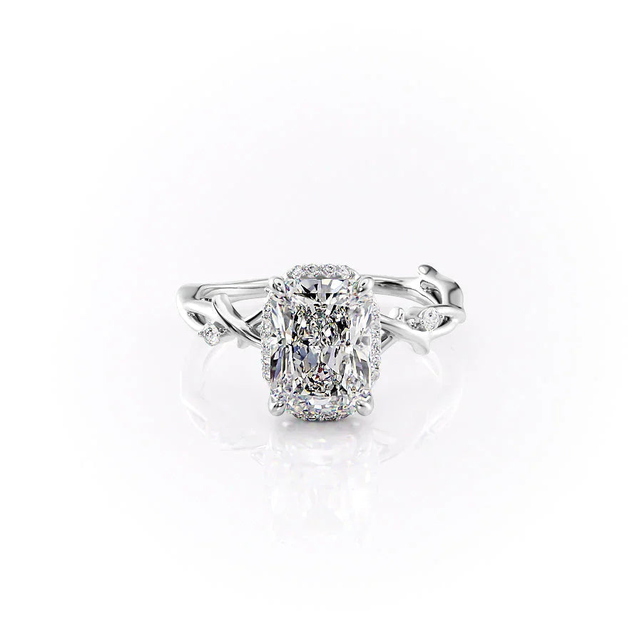 The Halo Twig Set  With A 1 Carat Radiant 18K White Gold Moissanite