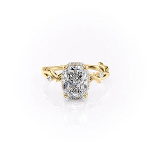 The Halo Twig Set With A 2.5 Carat Radiant 18K Yellow Gold Lab Diamond