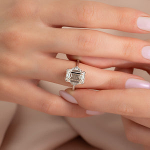 The Victoria Set  With A 2.5 Carat Emerald 14K White Gold Moissanite