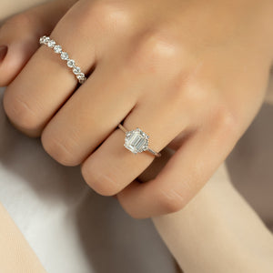 The Victoria Set  With A 2.5 Carat Emerald 14K White Gold Moissanite