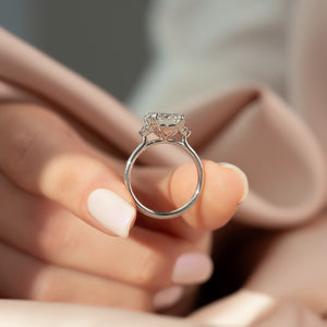 The Victoria Set  With A 2.5 Carat Emerald 14K White Gold Moissanite