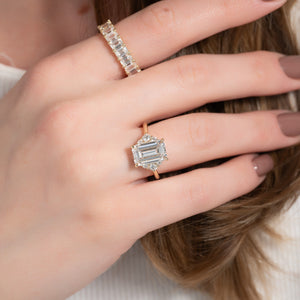 The Victoria Set  With A 2.5 Carat Emerald 14K Yellow Gold Moissanite