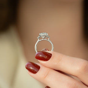 The Victoria Set  With A 2.5 Carat Oval 14K White Gold Moissanite