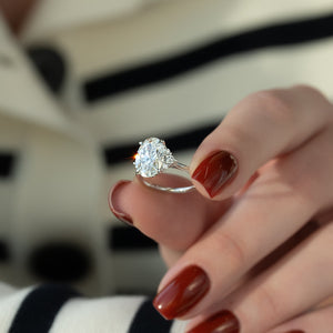 The Victoria Set  With A 2.5 Carat Oval 14K White Gold Moissanite