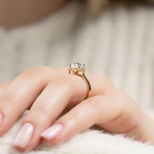 The Victoria Set  With A 2.5 Carat Oval 18K Yellow Gold Moissanite