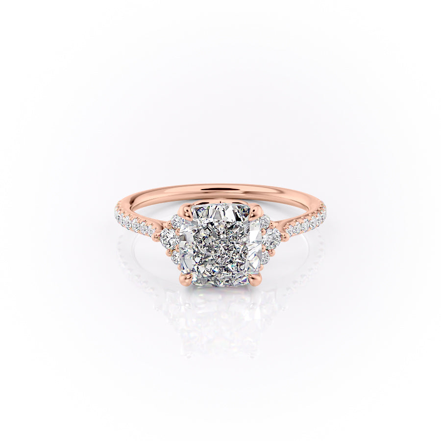 The Victoria Set  With A 3.5 Carat Cushion 14K Rose Gold Moissanite