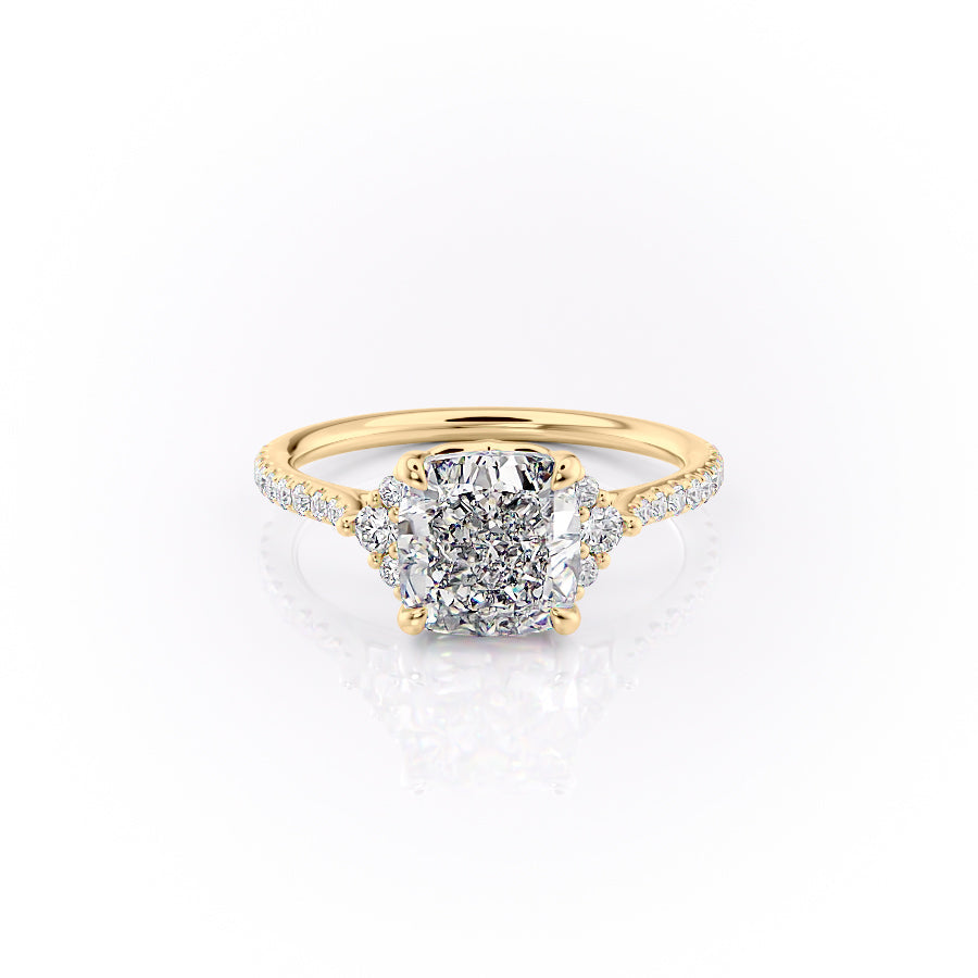 The Victoria Set With A 2 Carat Cushion 14K Yellow Gold Lab Diamond