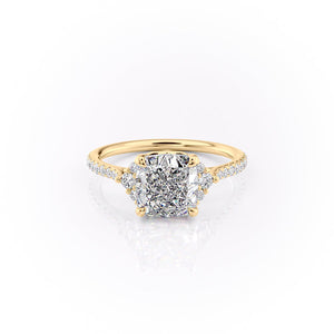 The Victoria Set With A 2 Carat Cushion 14K Yellow Gold Lab Diamond