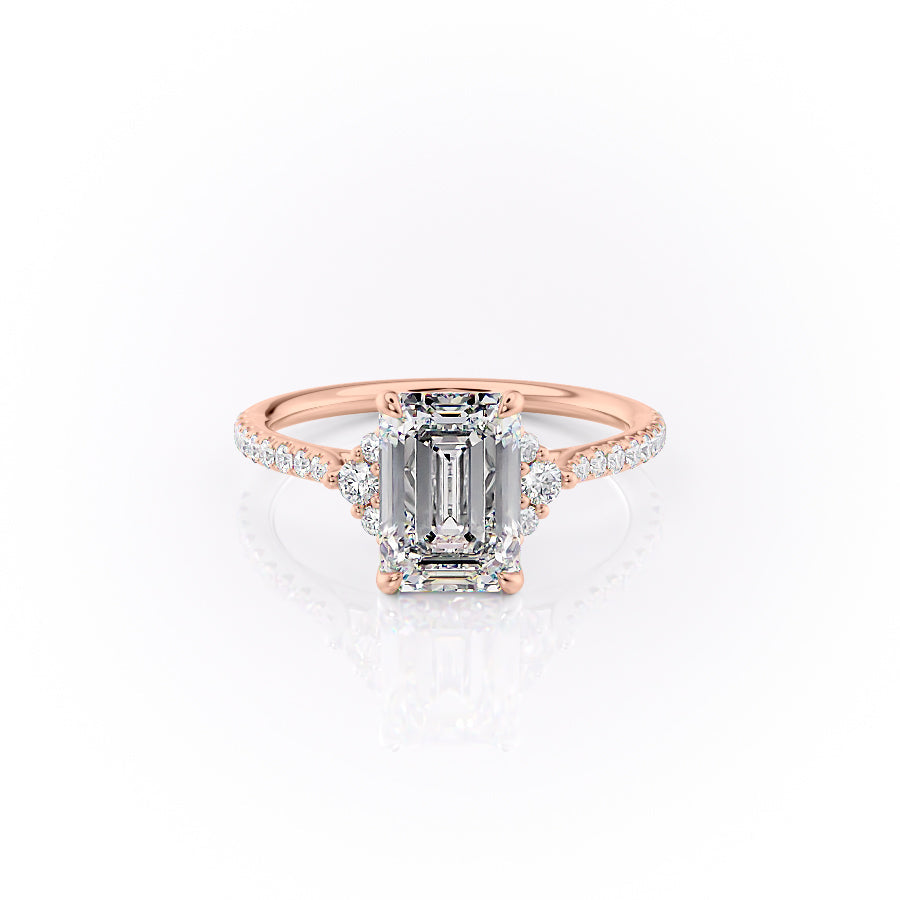 The Victoria Set  With A 4 Carat Emerald 14K Rose Gold Moissanite