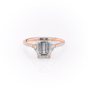The Victoria Set  With A 5 Carat Emerald 14K Rose Gold Moissanite