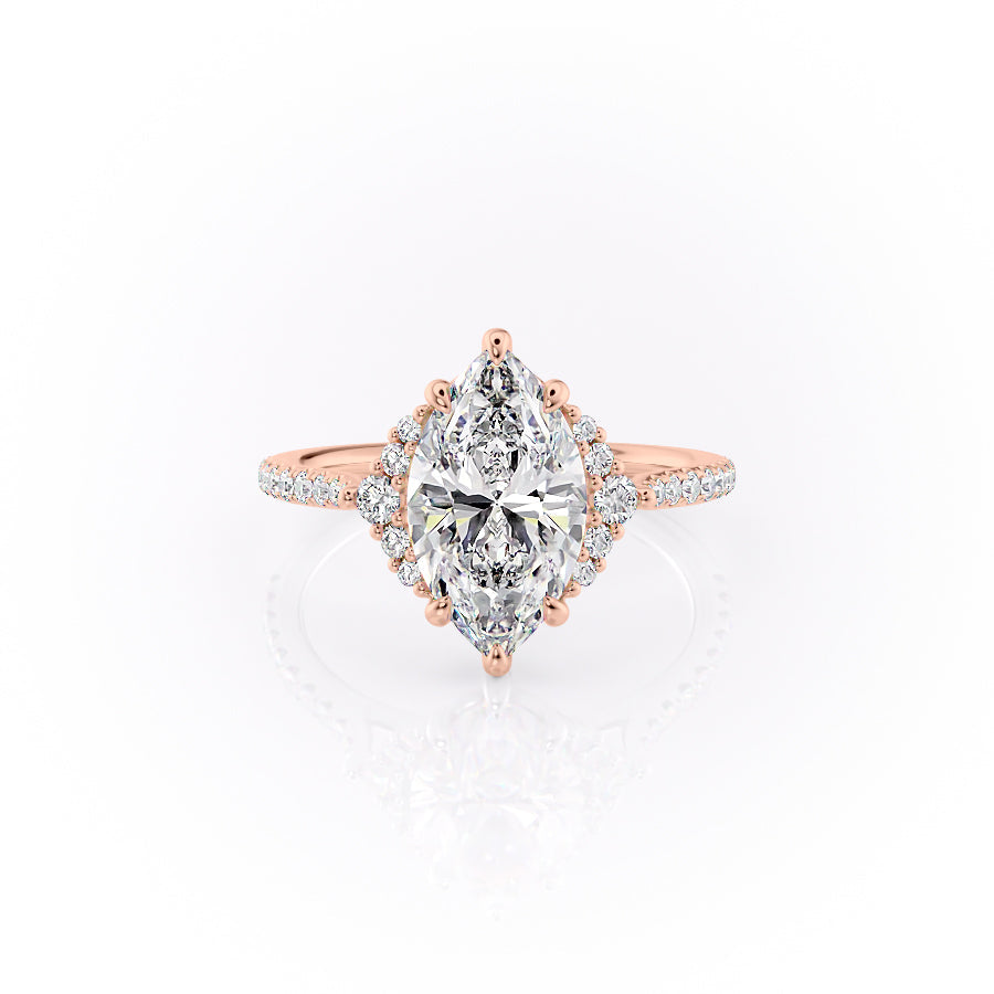 The Victoria Set  With A 2 Carat Marquise 14K Rose Gold Moissanite