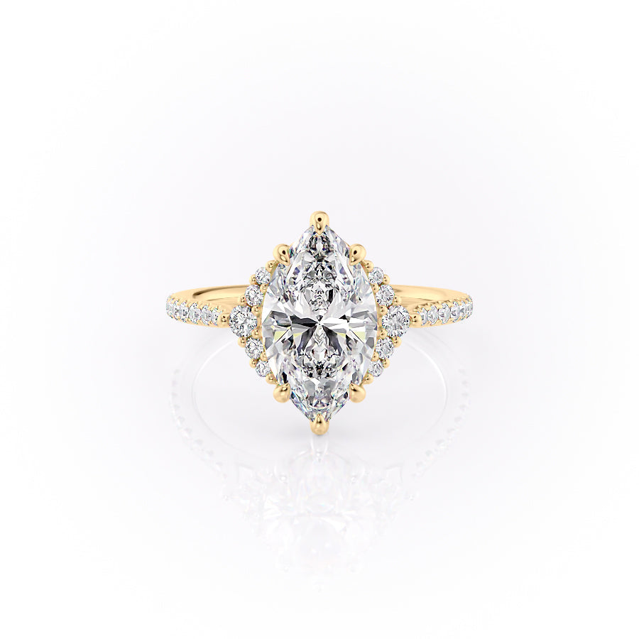 The Victoria Set With A 3 Carat Marquise 18K Yellow Gold Lab Diamond