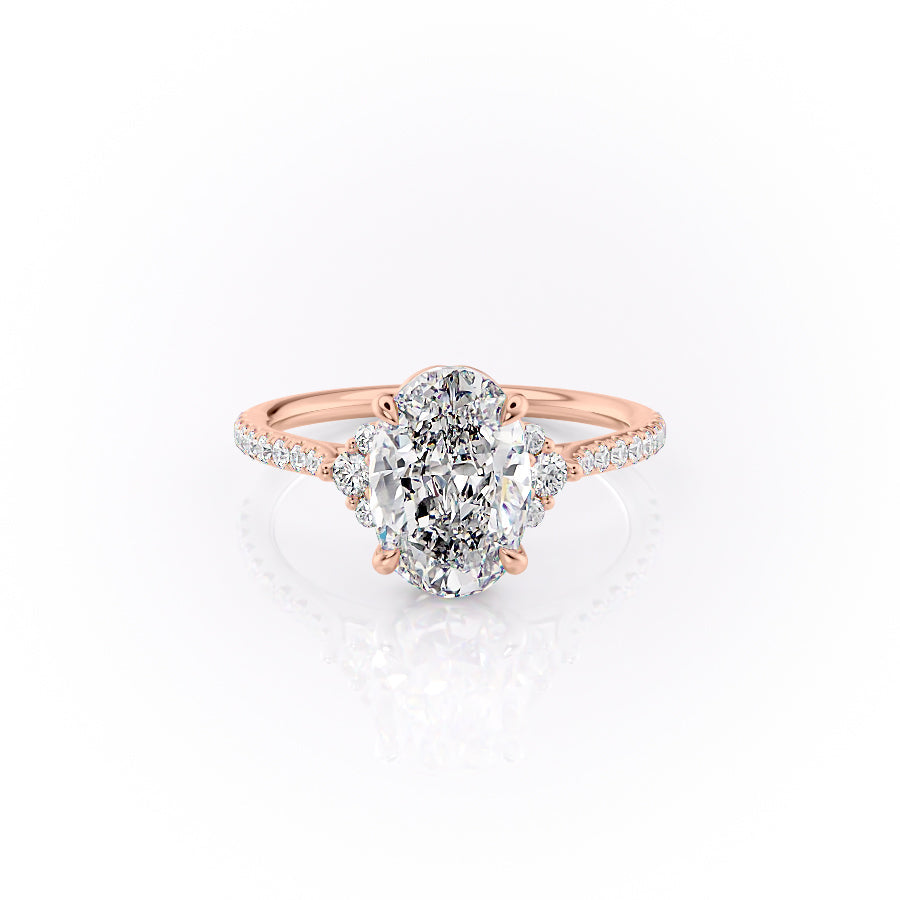The Victoria Set  With A 2.5 Carat Oval 14K Rose Gold Moissanite
