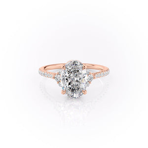 The Victoria Set  With A 2 Carat Oval 14K Rose Gold Moissanite
