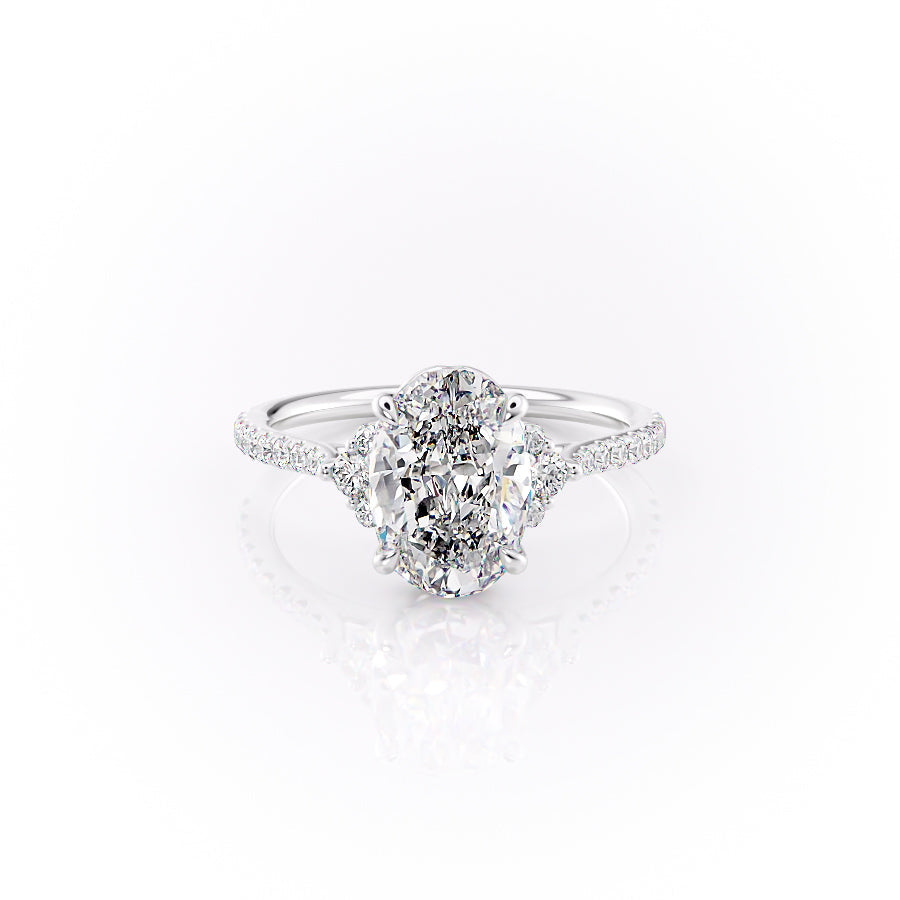 The Victoria Set  With A 2 Carat Oval 14K White Gold Moissanite