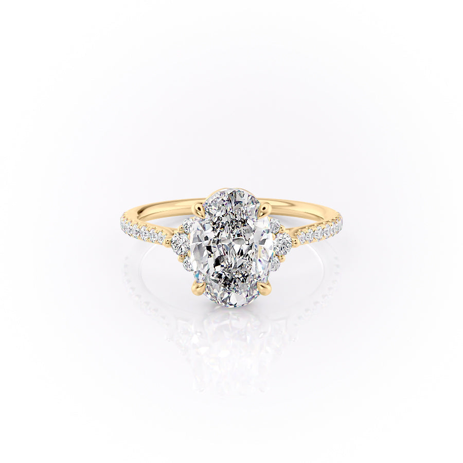 The Victoria Set  With A 3.5 Carat Oval 18K Yellow Gold Moissanite