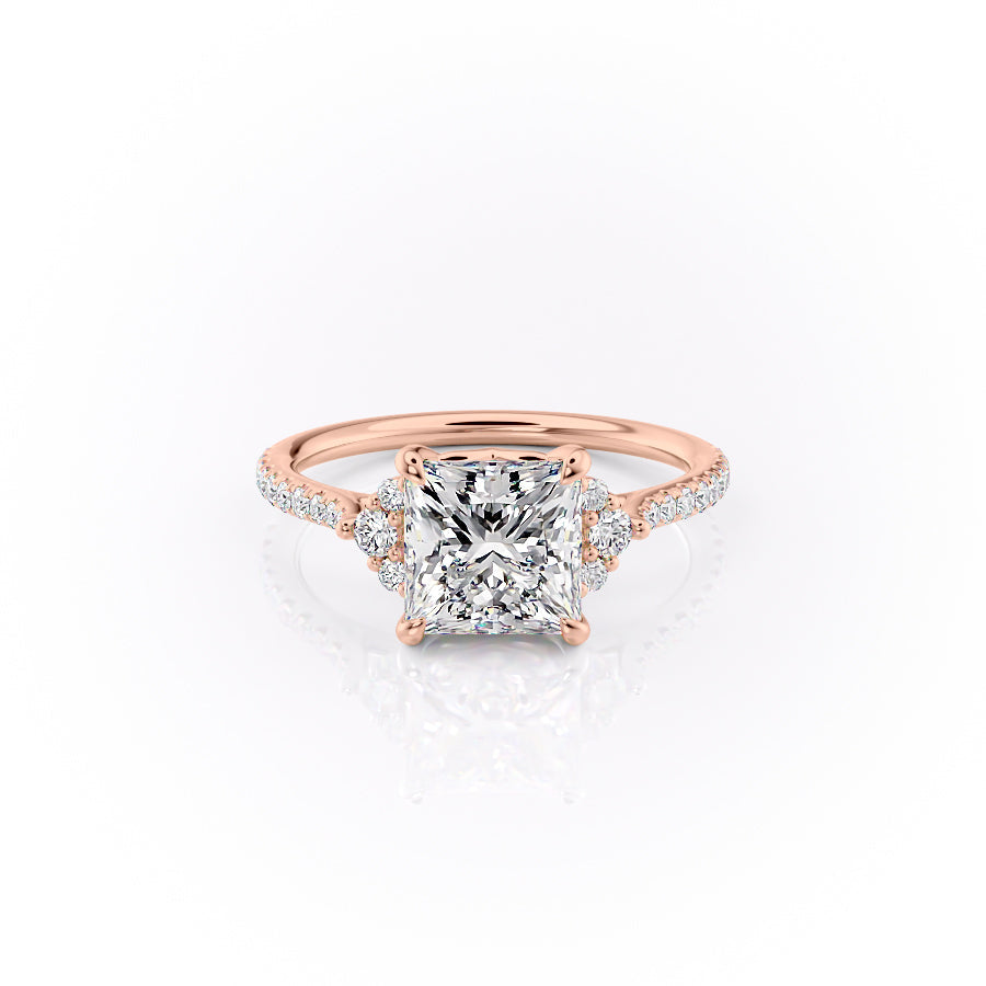 The Victoria Set With A 2.5 Carat Princess 14K Rose Gold Lab Diamond