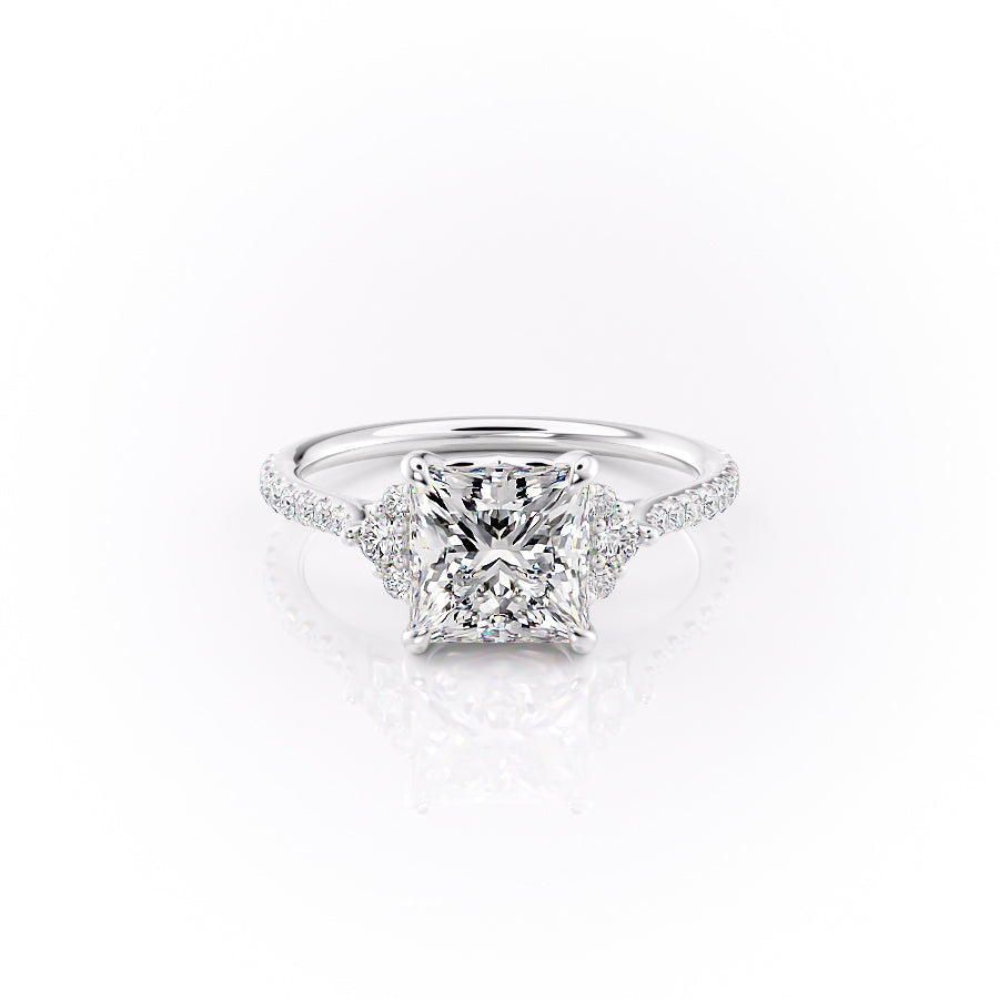 The Victoria Set  With A 4 Carat Princess 18K White Gold Moissanite