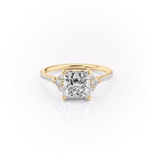 The Victoria Set  With A 1.5 Carat Princess 18K Yellow Gold Moissanite