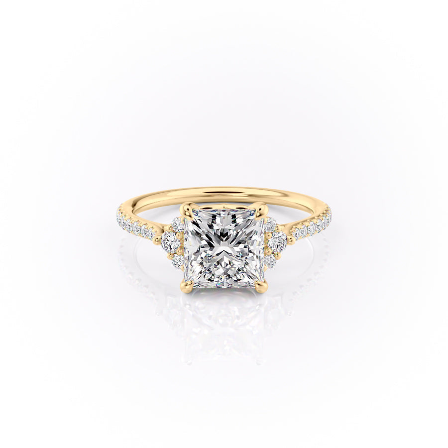 The Victoria Set  With A 2.5 Carat Princess 18K Yellow Gold Moissanite
