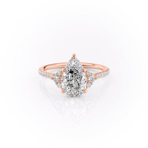 The Victoria Set With A 1 Carat Pear 14K Rose Gold Lab Diamond