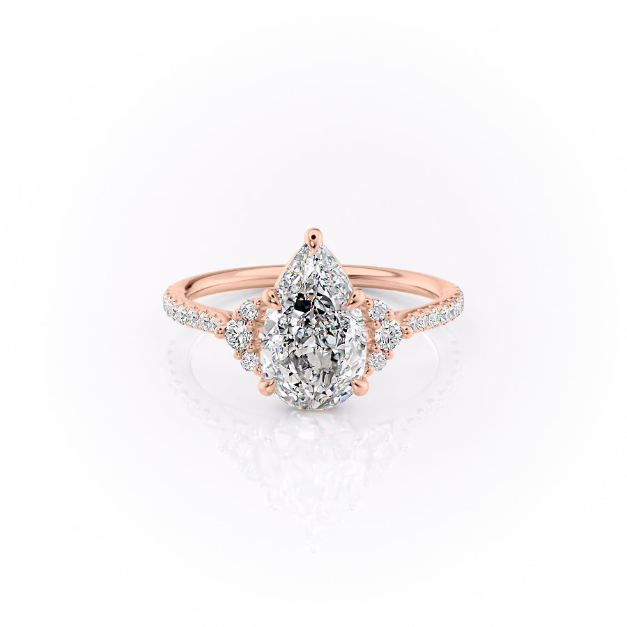 The Victoria Set  With A 2 Carat Pear 14K Rose Gold Moissanite