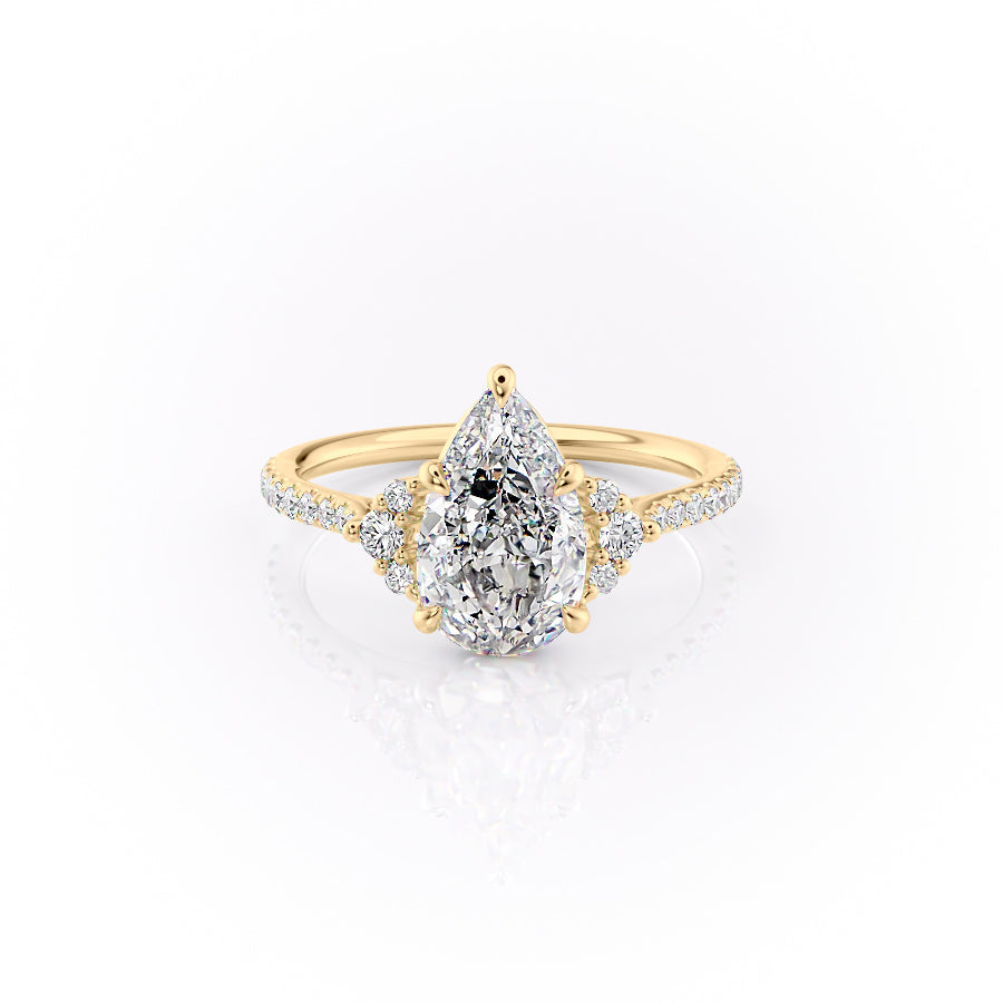 The Victoria Set  With A 2.5 Carat Pear 14K Yellow Gold Moissanite