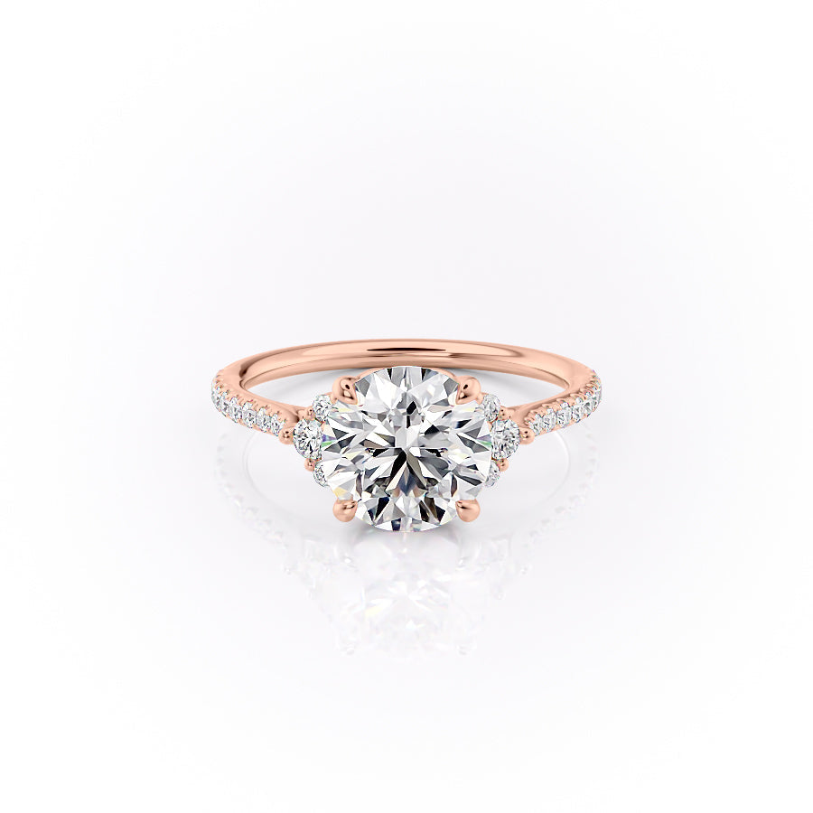 The Victoria Set With A 3 Carat Round 14K Rose Gold Lab Diamond
