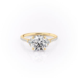 The Victoria Set  With A 1.5 Carat Round 14K Yellow Gold Moissanite