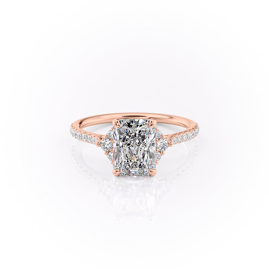 The Victoria Set  With A 3.5 Carat Radiant 14K Rose Gold Moissanite