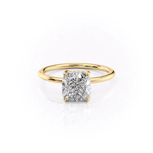 The Sarah Set  With A 5 Carat Cushion 14K Yellow Gold Moissanite