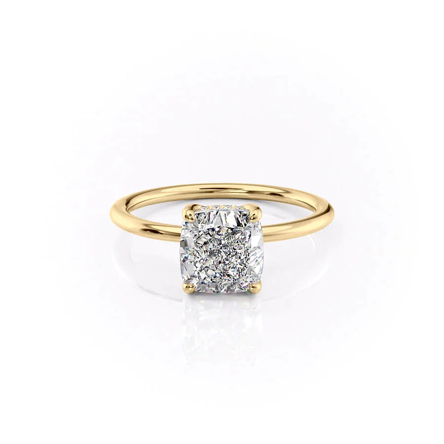 The Sarah Set  With A 3.5 Carat Cushion 18K Yellow Gold Moissanite