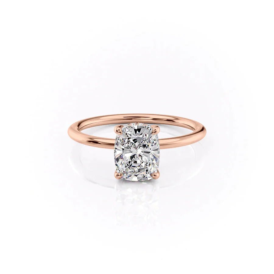 The Sarah Set With A 3 Carat E. Cushion 14K Rose Gold Lab Diamond