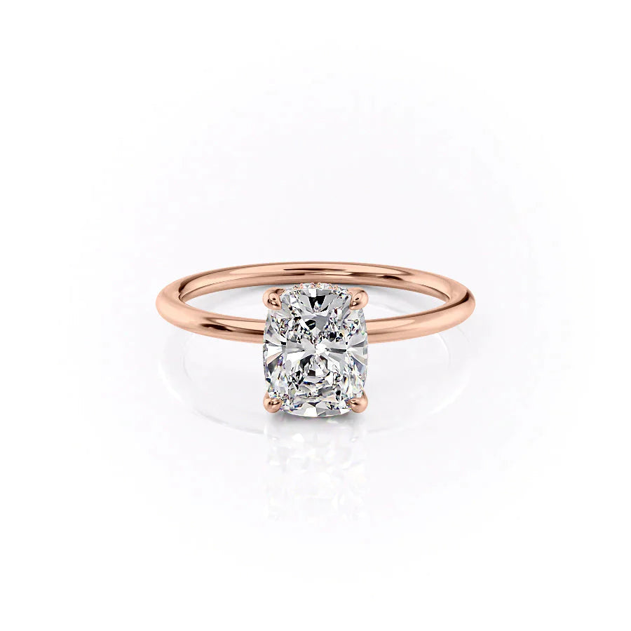 The Sarah Set  With A 1 Carat E. Cushion 14K Rose Gold Moissanite