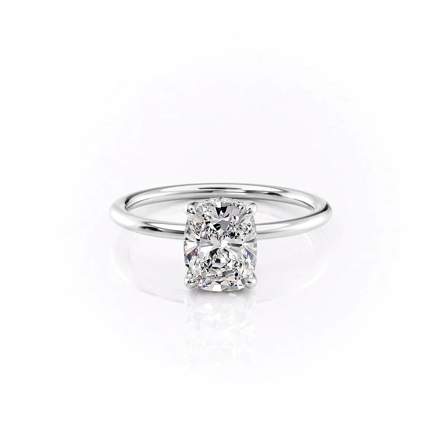 The Sarah Set  With A 1 Carat E. Cushion 18K White Gold Moissanite