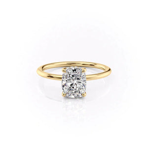 The Sarah Set  With A 3.5 Carat E. Cushion 18K Yellow Gold Moissanite