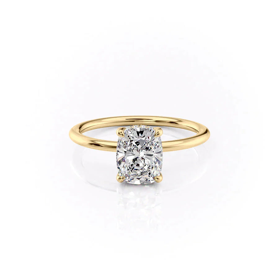 The Sarah Set  With A 2.5 Carat E. Cushion 18K Yellow Gold Moissanite