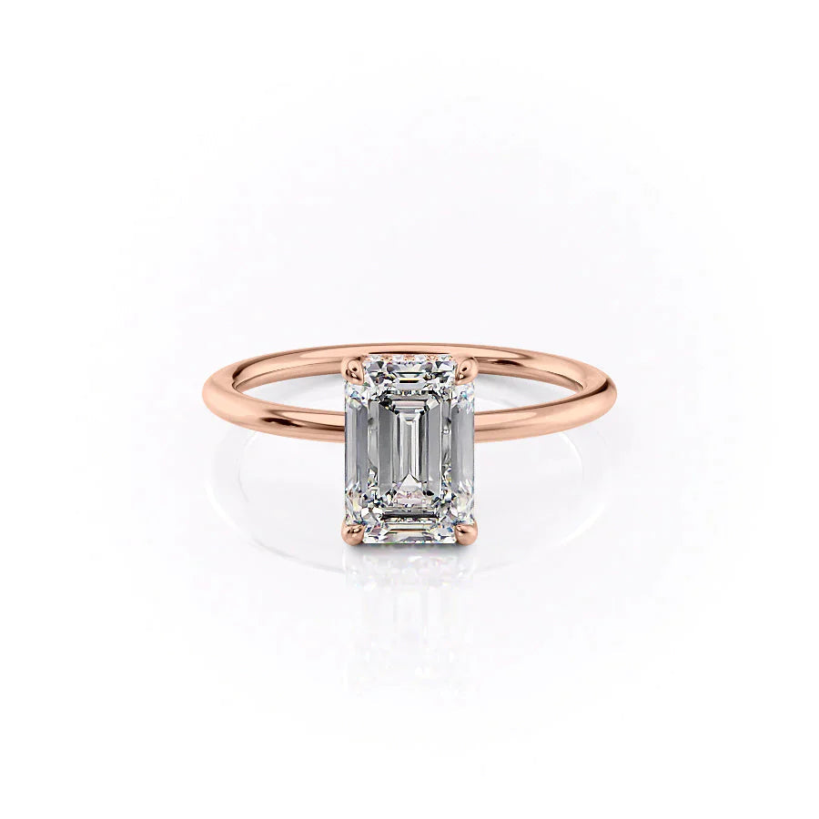The Sarah Set  With A 1 Carat Emerald 14K Rose Gold Moissanite