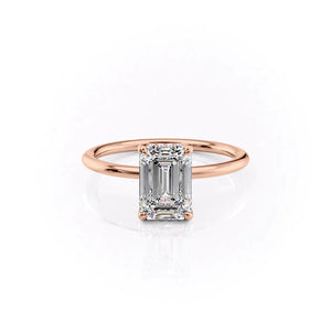 The Sarah Set  With A 2 Carat Emerald 14K Rose Gold Moissanite
