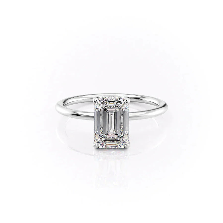 The Sarah Set  With A 2.5 Carat Emerald 14K White Gold Moissanite