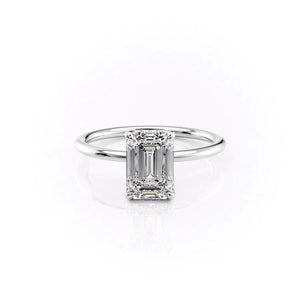 The Sarah Set  With A 3 Carat Emerald 18K White Gold Moissanite