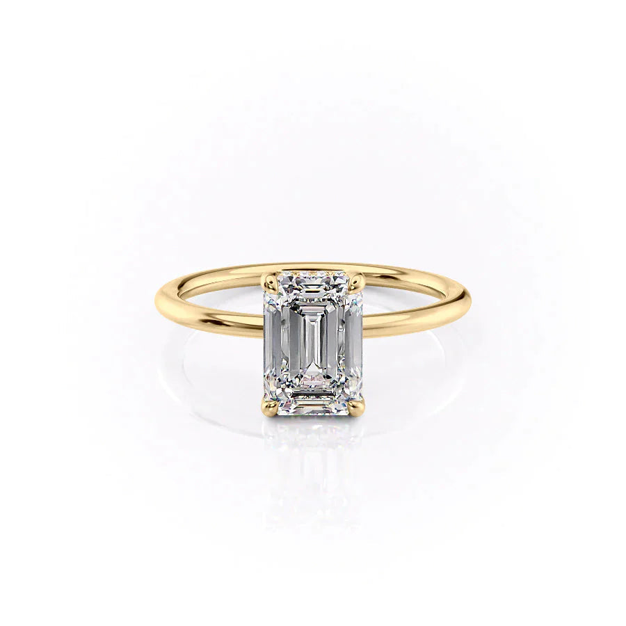 The Sarah Set  With A 2 Carat Emerald 14K Yellow Gold Moissanite