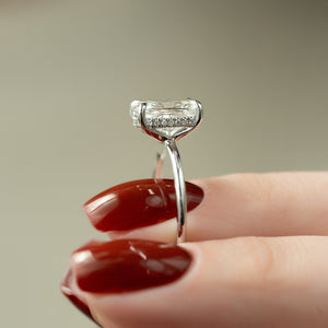 The Sarah Set  With A 4 Carat E. Cushion 18K White Gold Moissanite