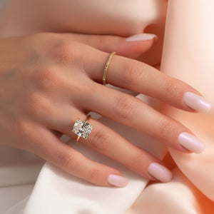 The Sarah Set  With A 5 Carat E. Cushion 14K Yellow Gold Moissanite