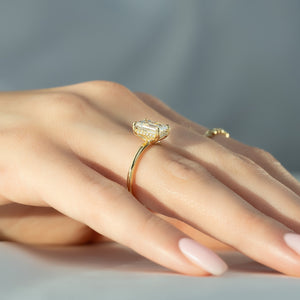 The Sarah Set Pave  With A 2.5 Carat Emerald 14K Yellow Gold Moissanite