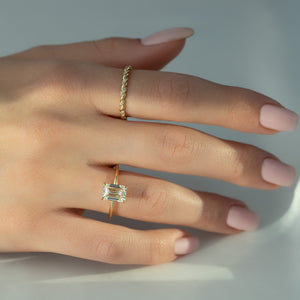 The Sarah Set  With A 1.5 Carat Emerald 14K Yellow Gold Moissanite