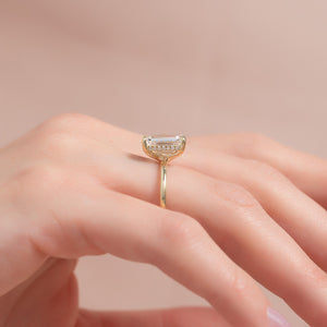 The Sarah Set Pave  With A 2.5 Carat Emerald 14K Yellow Gold Moissanite